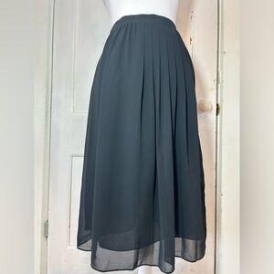 Vintage 80’s Black Midi Skirt with Sheer Overlay and Pleating Detail size XS